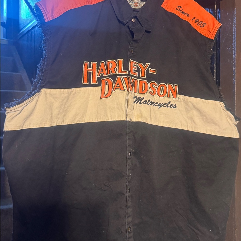 Harley-Davidson Black and Orange Sleeveless Jacket